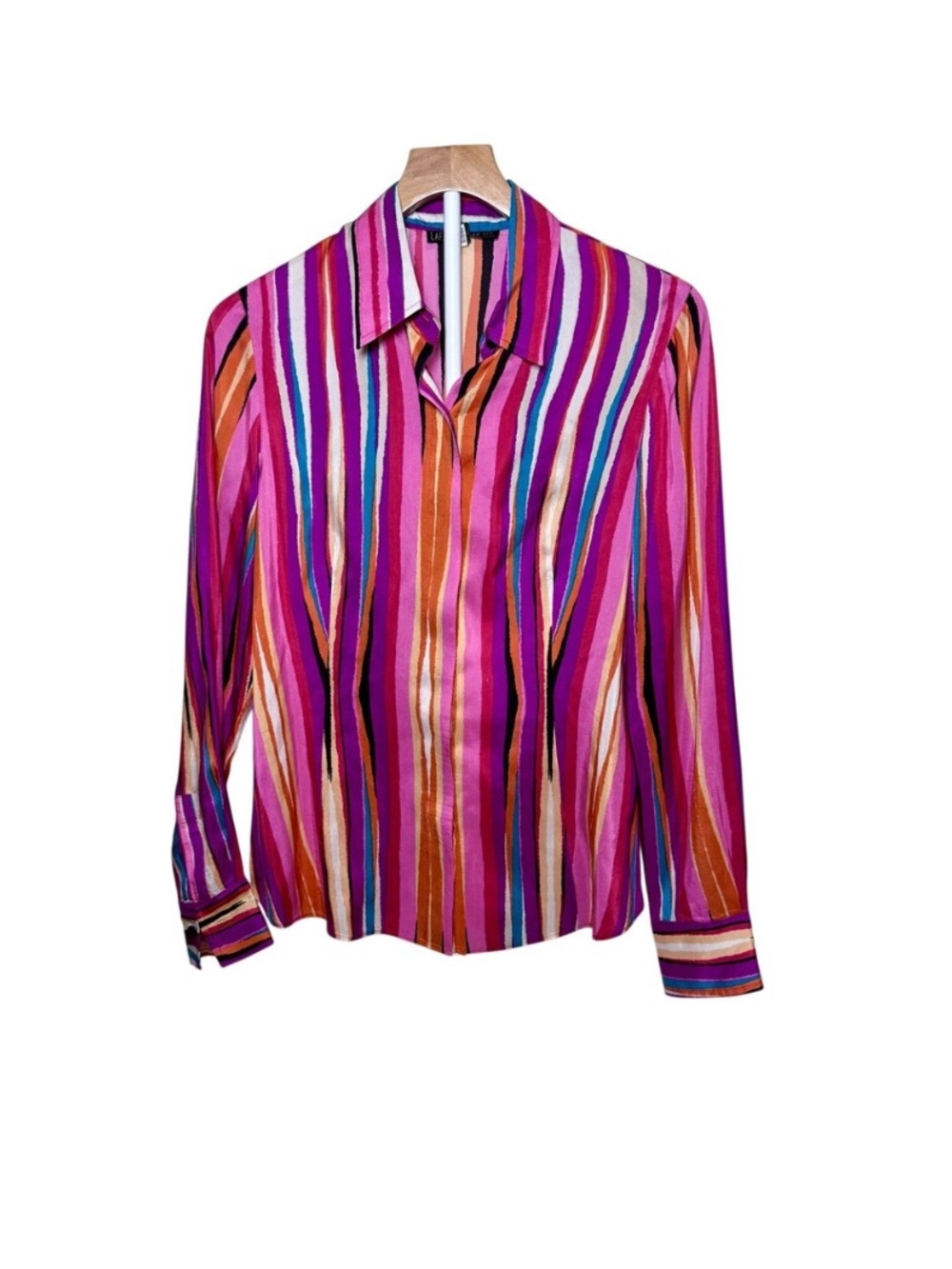 Lafayette 148 New York Vibrant Pink Multicolor Striped Button-Down